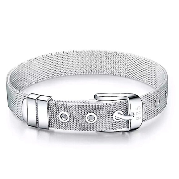 Sterling Silver Belt Buckle Unisex Bracelet Mesh - Picture 3 of 13